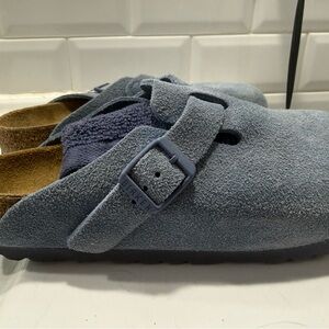 Birkenstock Boston Soft Footbed Suede Leather Clogs - Elemental Blue | EU 36